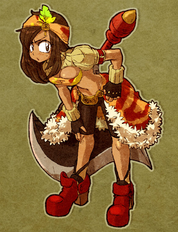 1girl axe boots breasts dark_skin final_fantasy final_fantasy_ix high_heel_boots high_heels lani long_hair nogo red_shoes shoes square_enix weapon