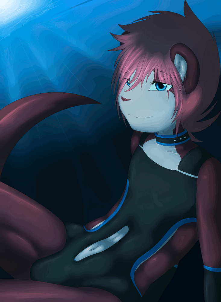 anthro clothing collar girly looking_at_viewer male mammal mustelid mustilid one-piece_swim_suite otter otterbits simple_animation swim_suite swimsuit under_water underwater water