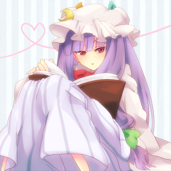 akasata bad_id bad_pixiv_id book crescent hat long_hair patchouli_knowledge purple_eyes purple_hair solo touhou very_long_hair