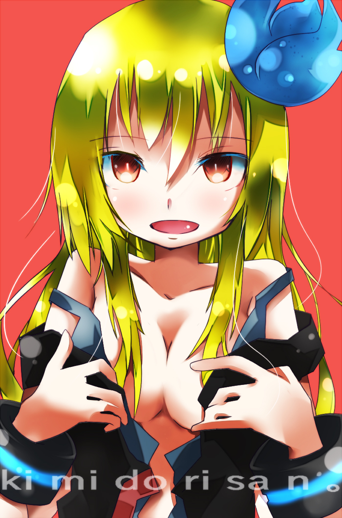 bad_id bad_pixiv_id blush breasts character_name itoh_(artist) kimidori_(ico) long_hair looking_at_viewer medium_breasts open_mouth original red_background simple_background solo