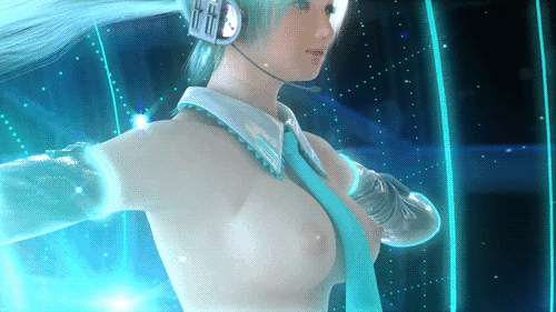 1girl 3d animated animated_gif bangs bounce bouncing_breasts breasts detached_collar detached_sleeves gimp green_hair hatsune_miku headphones incise_soul large_breasts long_hair lowres m-rs microskirt necktie nipples panties pantyshot pleated_skirt running skirt solo thigh_boots topless vocaloid white_panties