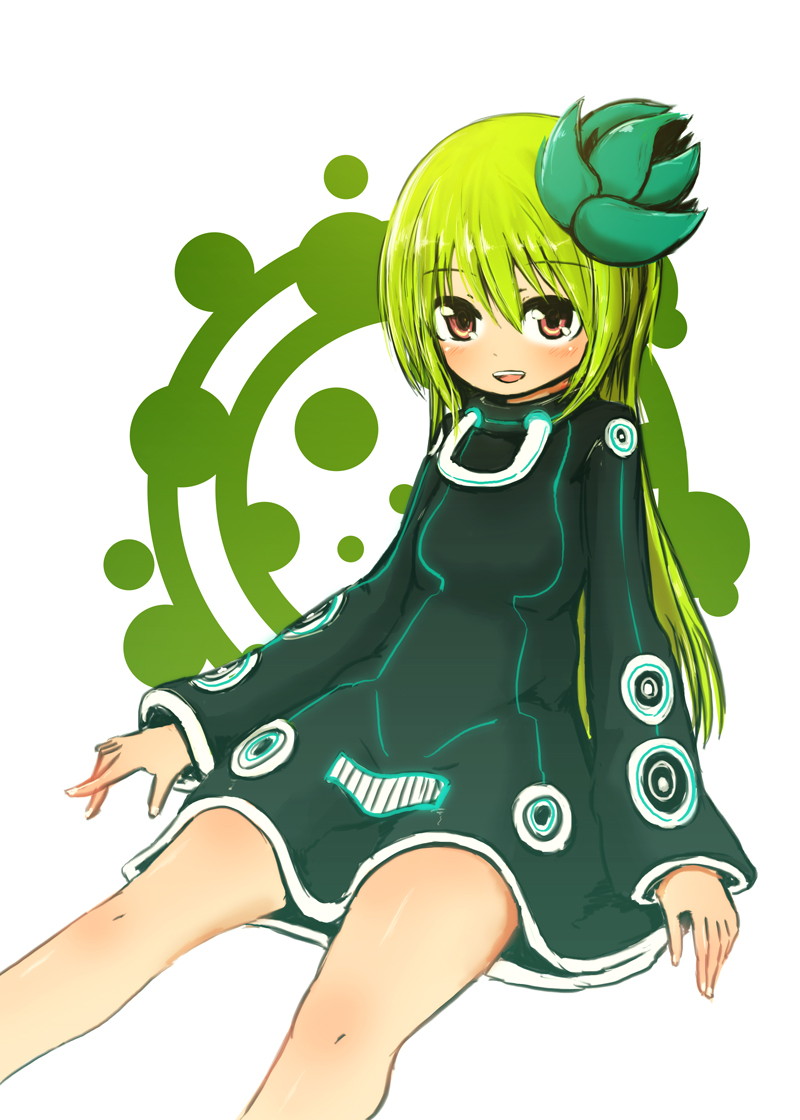 flat_chest green_hair ico_(green_bullet) kimidori_(ico) long_hair looking_at_viewer original simple_background smile solo white_background