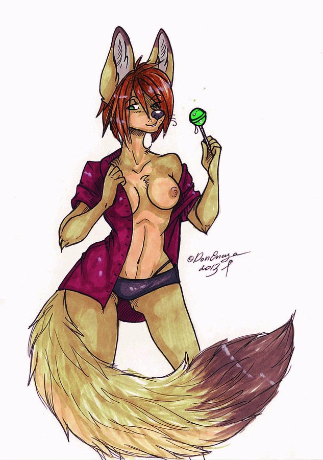 big_ears breasts bulldog24 candy canine clothing female fennec fluffy_tail fox hair invalid_tag keksy lingerie lollipop mammal partial_nudity shirt solo