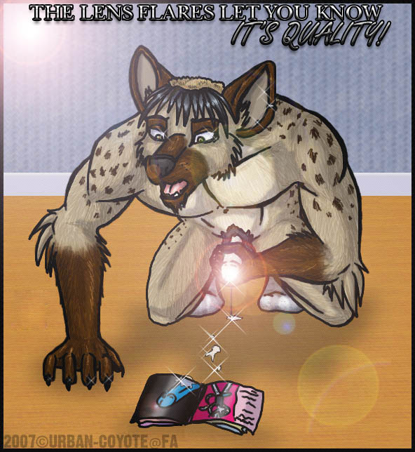 glitter hyena kyoujin kyoujin_(character) lens_flare male mammal masturbation parody piercing pubes socks solo urban-coyote
