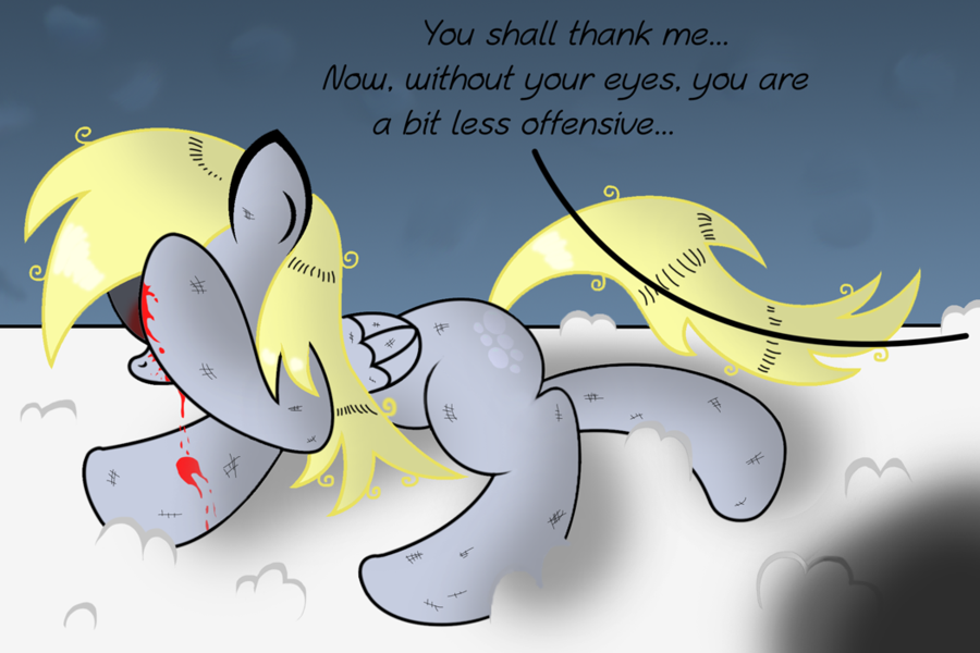 bleeding blonde_hair blood cutie_mark derpy_hooves_(mlp) equine female friendship_is_magic hair horse my_little_pony navel pegasus pony snow wings wounded ziemniax