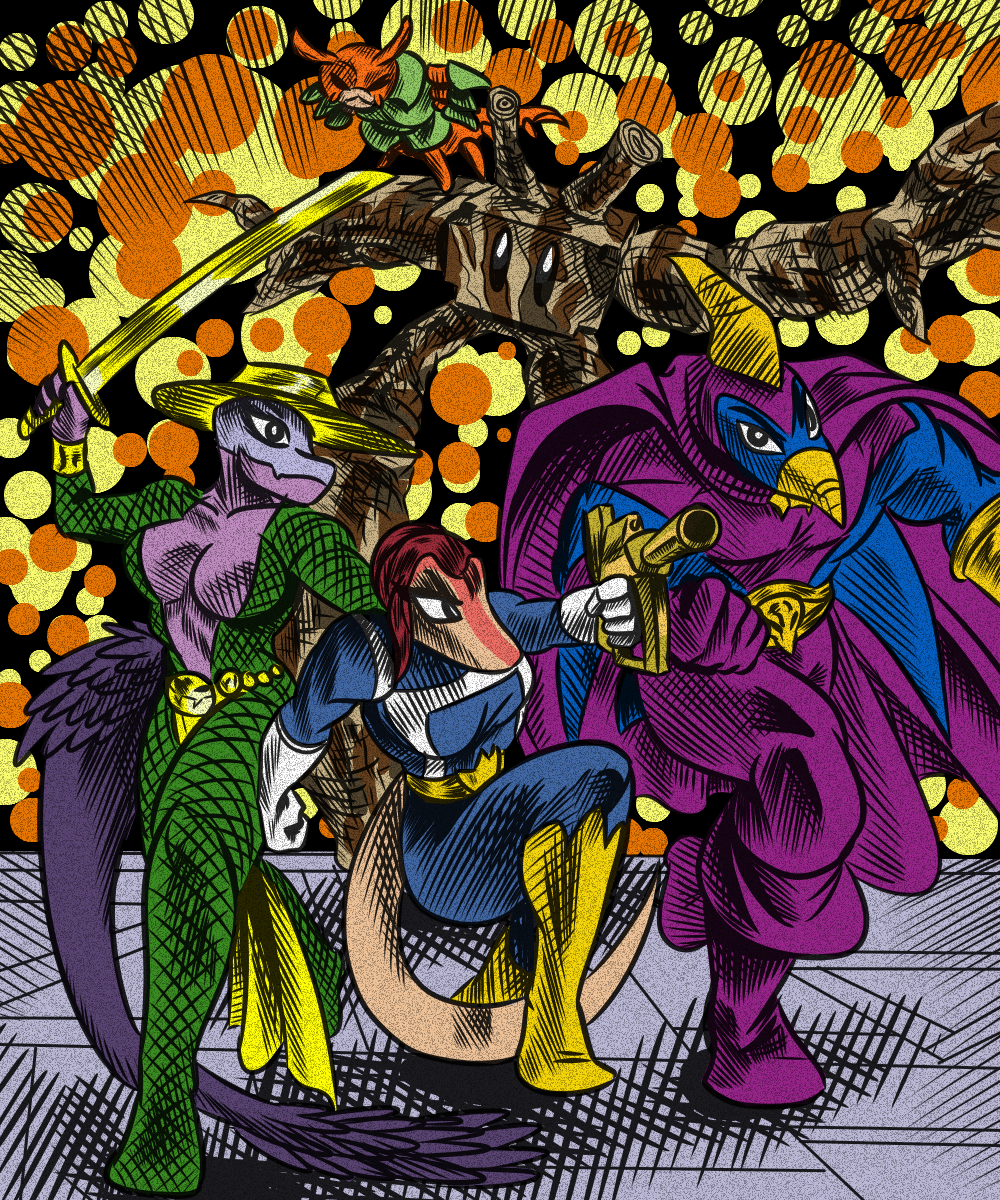 2024 5:6 5_fingers allosaurid allosaurus alma_(luxianodb) anthro axel_(black_jack) banco big_breasts black_eyes blue_body blue_scales bottomwear breasts cape cleavage_cutout clothing cosplay crossover crossover_cosplay detailed_background digital_drawing_(artwork) digital_media_(artwork) dinosaur drax_the_destroyer dromaeosaurid elemental_creature everly_(tomasllade) fan_character feathered_dinosaur feathered_tail feathers female fingers flora_fauna gamora gloves goodbye_volcano_high groot group guardians_of_the_galaxy gun hair handwear head_crest hi_res loincloth long_tail male mango_(gvh) marvel melee_weapon multicolored_body multicolored_scales onychophora orange_body orange_scales orange_skin peter_quill plant pterodactylus pterosaur purple_body purple_scales ranged_weapon red_hair reptile rocket_raccoon scales scalie snoot_game snout sword tail tan_body tan_scales theropod treant tree two_tone_body two_tone_scales velociraptor velvet_worm weapon