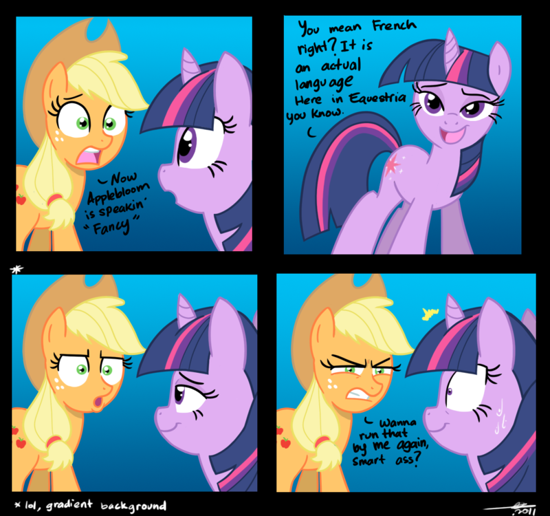 blonde_hair comic cowboy_hat cutie_mark duo equine female feral freckles friendship_is_magic green_eyes hair hat horn horse mammal my_little_pony navel pink_hair pony purple_eyes purple_hair smile thex-plotion twilight_sparkle_(mlp) two_tone_hair unicorn