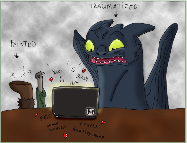 &lt;3 =) =d computer desk dragon duo english_text faint hiccup_(httyd) how_to_train_your_dragon male o_o reaction_image reptile scalie text