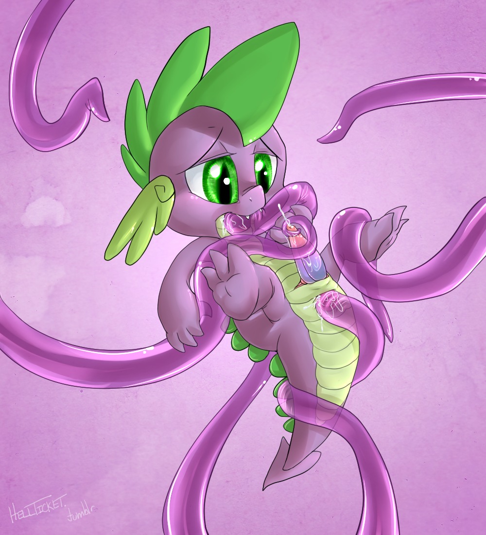 anal anal_penetration cub cum cum_in_ass cum_in_mouth cum_inside dragon friendship_is_magic green_eyes hellticket male my_little_pony oral penetration penis purple_background purple_scales solo spike_(mlp) tentacles young