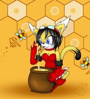 bee black_hair blue_eyes breasts cat cleavage dress gloves honey honey_the_cat sonic_the_hedgehog tagme tail