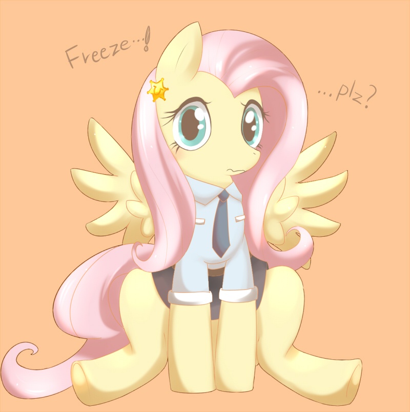 clothing equine female feral fluttershy_(mlp) friendship_is_magic hair horse lightria mammal my_little_pony navel necktie pegasus pink_hair police_uniform pony solo uniform wings