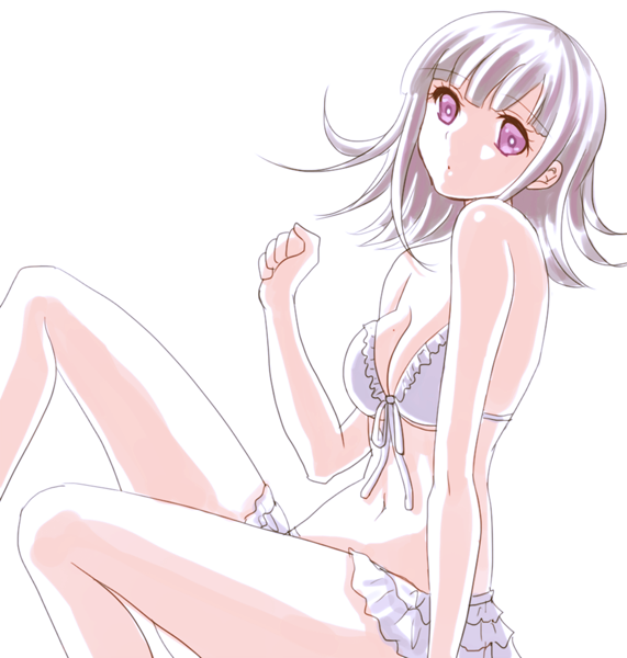 bikini breasts cleavage danganronpa eyelashes flipped_hair long_hair medium_breasts nanami_chiaki pink_eyes pink_hair simple_background solo sora_(pikasora) super_danganronpa_2 swimsuit white_background