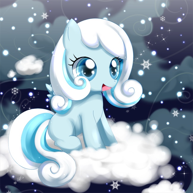 cloud equine female feral friendship_is_magic hair horse lightria mammal my_little_pony navel nyota82 open_mouth pony snowdrop_(mlp) snowflake solo two_tone_hair