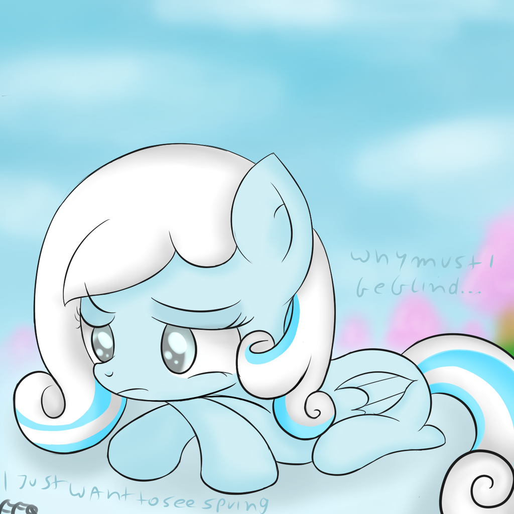 blind blue_eyes cloud equine female freefraq friendship_is_magic hair horse my_little_pony navel pegasus pony snowdrop_(mlp) solo two_tone_hair white_hair wings