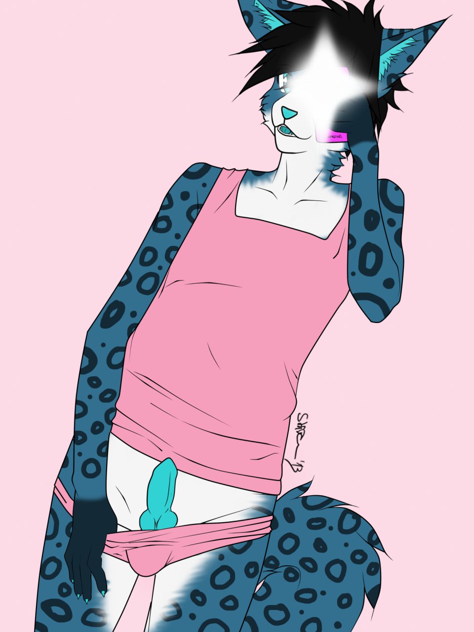 camera camera_flash canine crossdressing cute feline gay girly hybrid leopard looking_at_viewer male mammal panties penis phone photo pink pink_background pink_clothing plain_background shijan skyfly small_penis snow_leopard solo underwear wolf