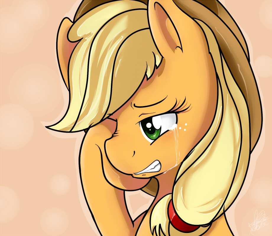 applejack_(mlp) blonde_hair chicasonic cowboy_hat crying equine female freckles friendship_is_magic green_eyes hair hat horse mammal my_little_pony pony solo tears