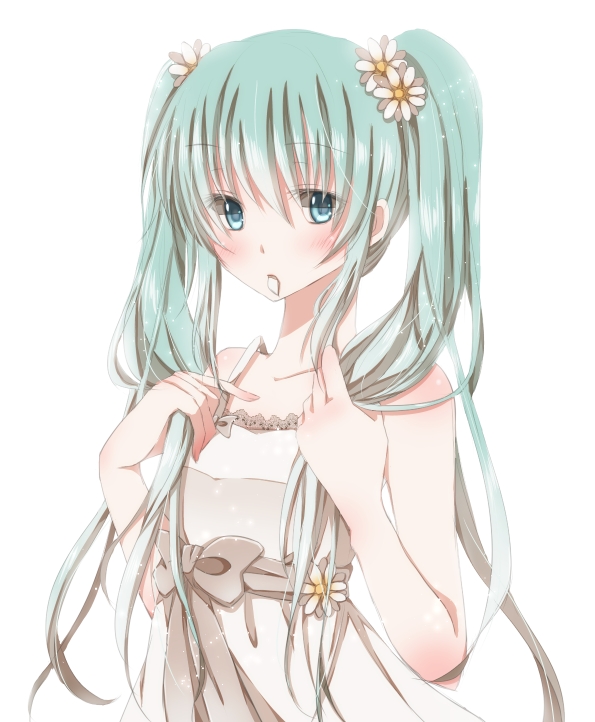 aqua_eyes aqua_hair bad_id bad_pixiv_id flower hair_flower hair_ornament hatsune_miku hiro_(hirohiro31) long_hair solo twintails vocaloid white_background