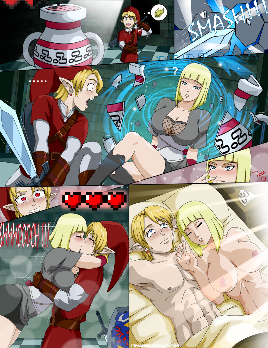 abs after_sex areola bed bed_sheet bedding blonde_hair blush breasts clothing comic container crossover duo elf eye_contact eyes_closed female furniture gameplay_mechanics hair heart_eyes heart_symbol human human_on_humanoid humanoid humanoid_pointy_ears hylian hylian_shield interspecies jar kiss_on_lips kissing lens_flare light_body light_skin link looking_at_another looking_pleasured male male/female mammal master_sword melee_weapon muscular muscular_humanoid muscular_male naruto nintendo nipples not_furry nude open_mouth pillow rupee samui_(naruto) shield sleeping sound_effects stormfeder surprised_expression sword the_legend_of_zelda thought_bubble weapon
