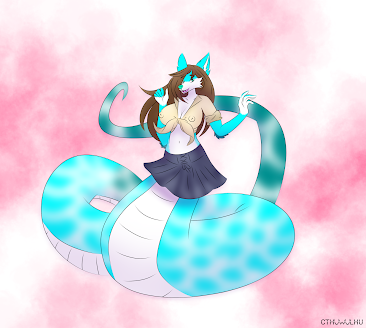 anthro apode canid canine canis clothing coiling cthuwulhu draconcopode dress female hair happy hybrid invalid_tag legless low_res mammal naga reptile scalie serpentine smile snake solo sylvia_(cthuwulhu) wolf