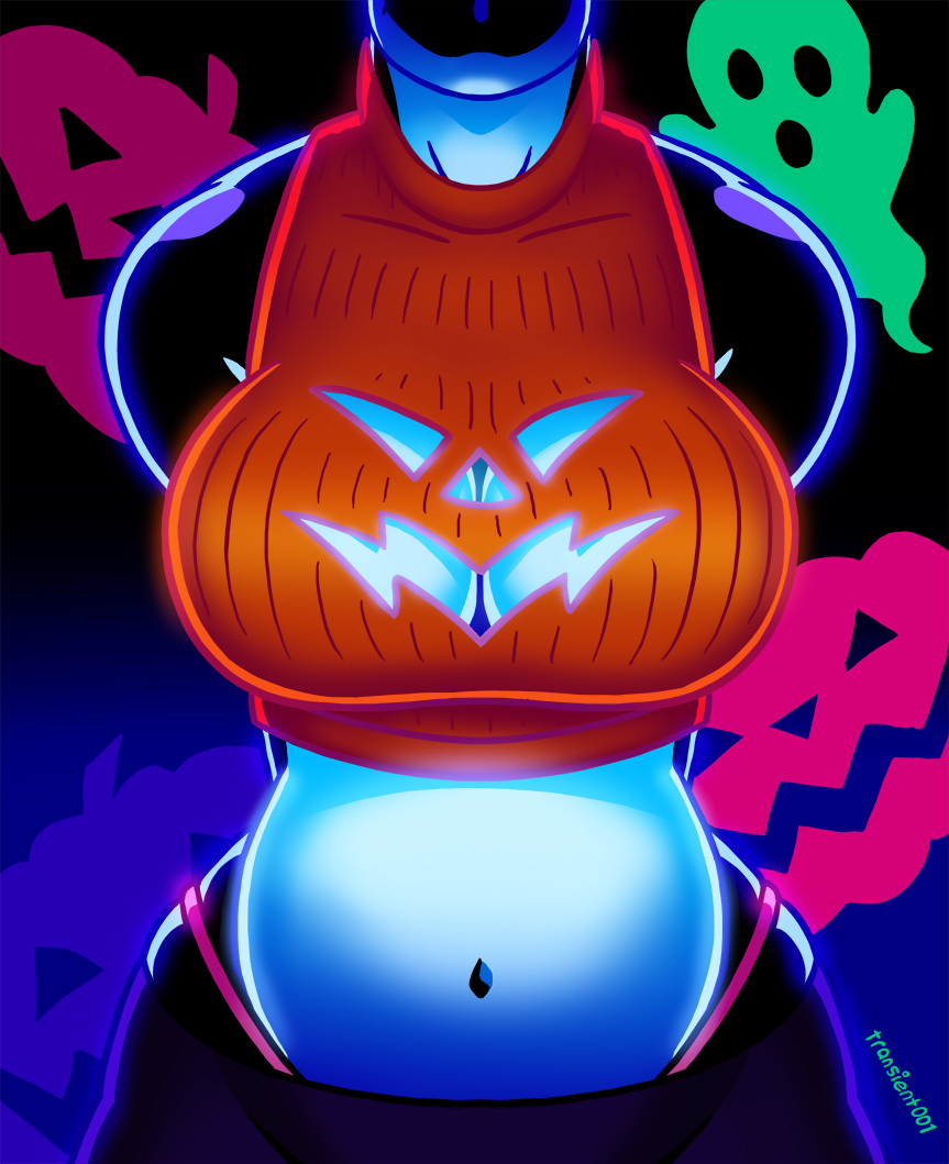 anthro big_breasts bodily_fluids breasts butt cetacean cleavage_cutout cutout dc_comics dolphin female jack-o'-lantern mammal marine navel oceanic_dolphin orca orca_(dc) smile solo sweat sweaty_butt thong_straps toothed_whale transient001 wide_hips
