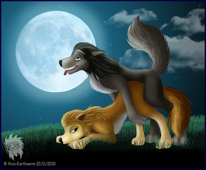 alpha_and_omega canid canine canis cloud duo female feral from_behind_position fur glowing grinding half-closed_eyes humphrey kate_(alpha_and_omega) light male male/female mammal mark_haynes moon moonlight narrowed_eyes sex wolf