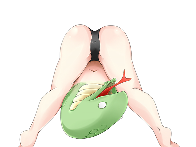 1girl amira_(mon-musu_quest!) ass barefoot black_panties blank_eyes bmp-to-png_conversion colored_skin feet_out_of_frame flexible frfr game_cg green_skin lamia long_tongue mon-musu_quest! monster_girl navel non-web_source open_mouth panties reverse_lamia simple_background snake_head solo standing surprised tongue topless transparent_background underwear underwear_only upside-down