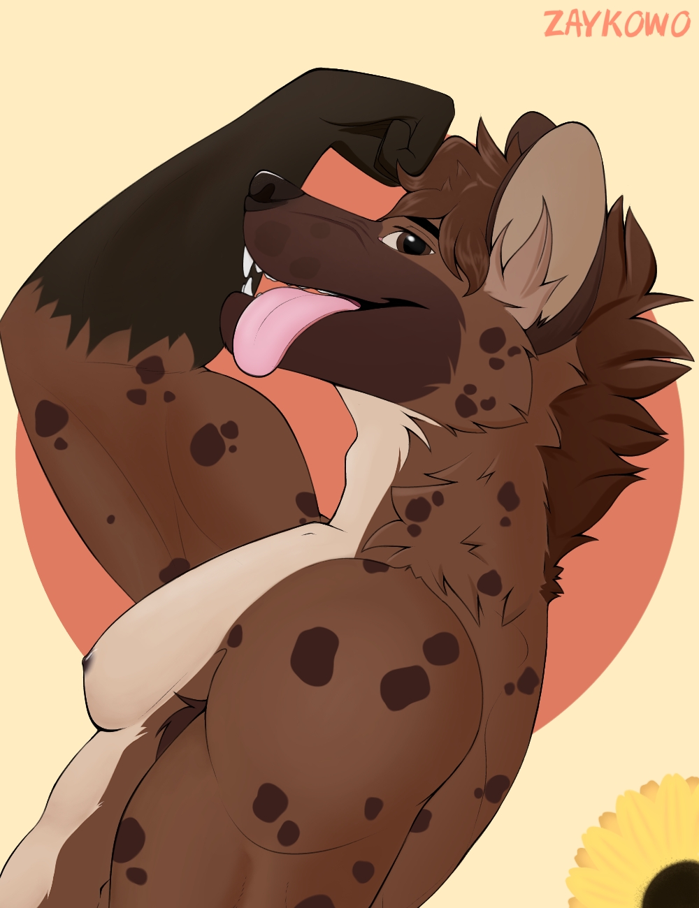 anthro dereck_warren friend hi_res hyena male male/male mammal open_mouth open_smile smile solo zaykowo