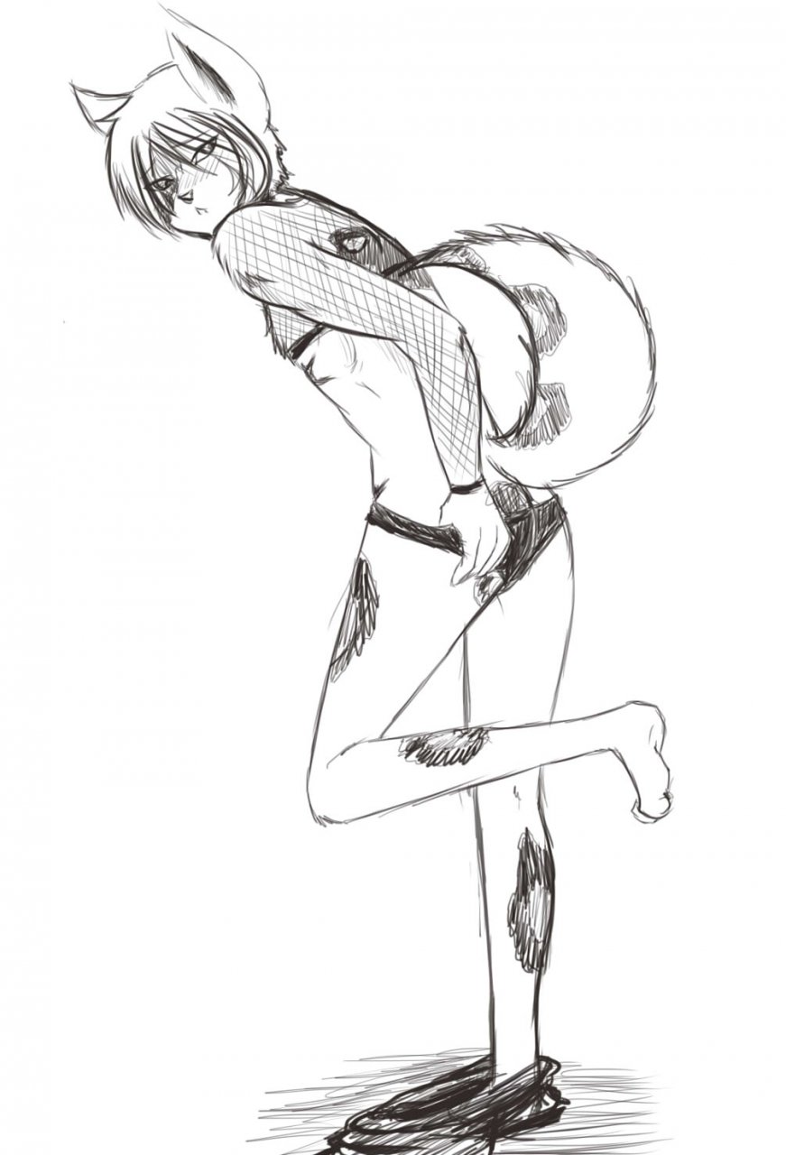 blush canine caught changing changing_clothes curled_tail dog fishnet girly half-shirt husky inuzery looking_back male nicko panties peeping shorts_on_floor shy sketch solo spying underwear undressing