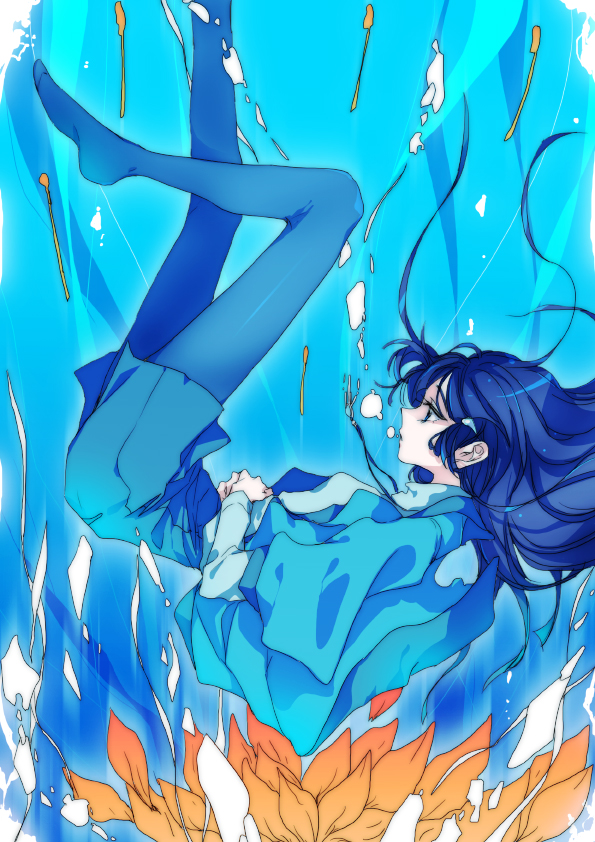air_bubble aoki_reika bangs blue blue_hair breath bubble bubble_blowing floating_hair long_hair looking_up pantyhose precure smile_precure! solo submerged tima underwater wet wet_clothes