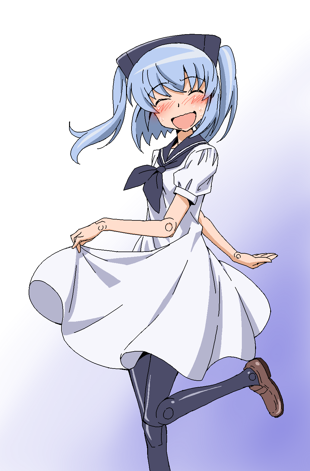 alternate_costume bad_id bad_pixiv_id blue_hair blush busou_shinki doll_joints dress highres ikuya_koimori long_hair open_mouth out_of_character pantyhose sailor_dress sketch solo strarf strarf_mk2 twintails