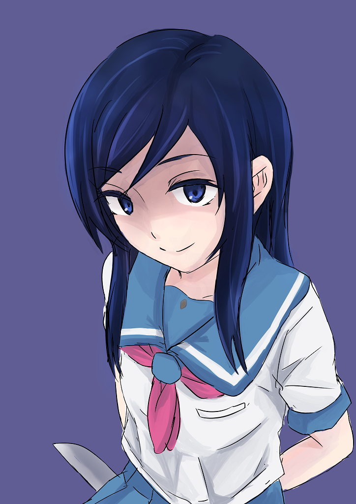 aragaki_ayase black_hair blue_eyes i_guitar_ppei knife long_hair ore_no_imouto_ga_konna_ni_kawaii_wake_ga_nai school_uniform serafuku yandere