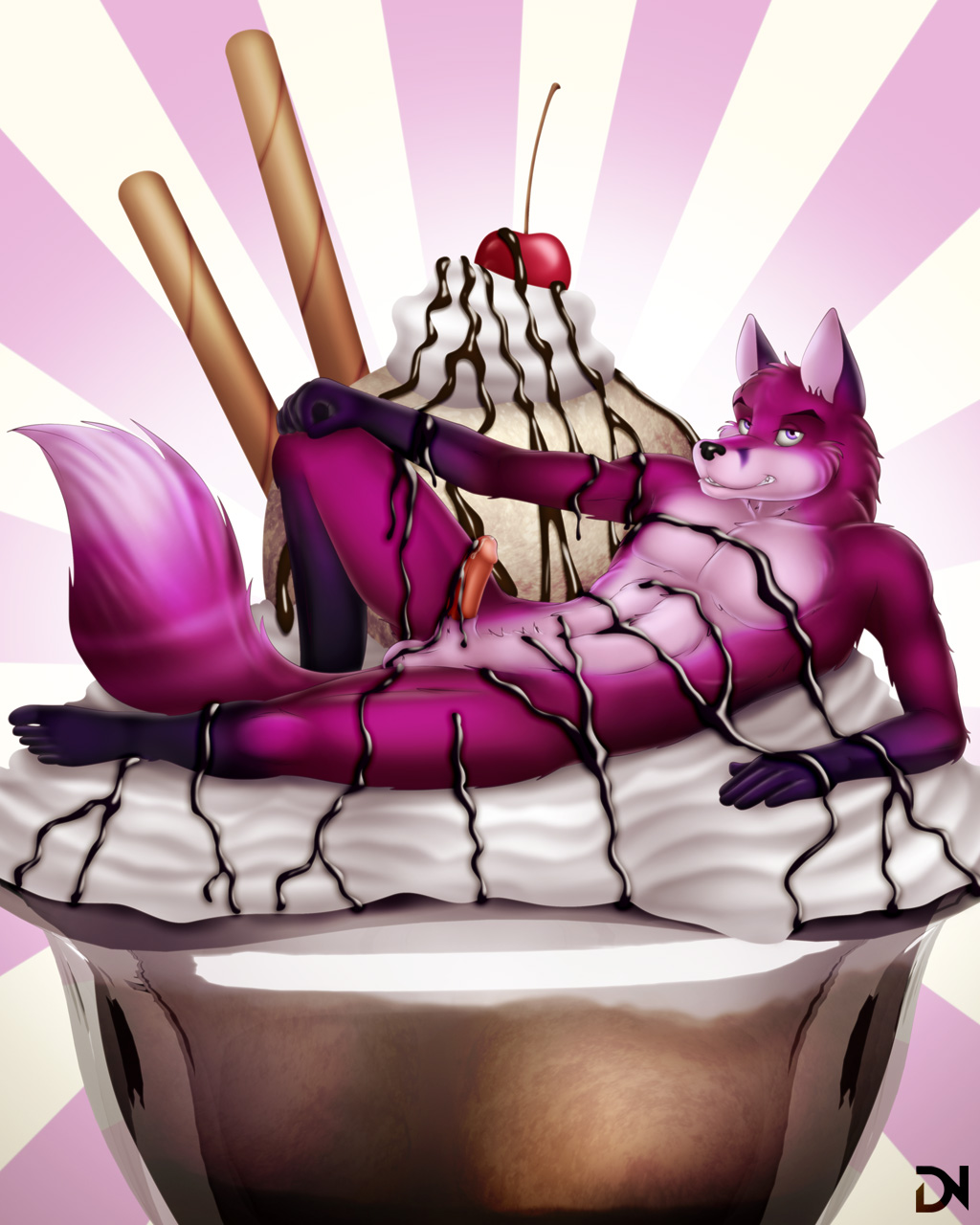 cherry dream_and_nightmare food ice_cream male nude penis solo syrup