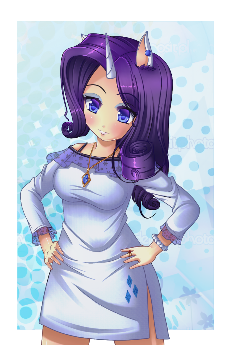 animal_ears blue_eyes bracelet clothed clothing equine female friendship_is_magic hair horn human humanized jewelry mammal my_little_pony necklace not_furry purple_hair rarity_(mlp) razorkun ring solo unicorn