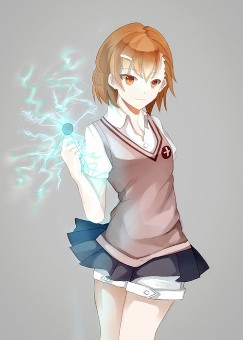 bad_id bad_pixiv_id biribiri brown_eyes brown_hair coin electricity misaka_mikoto school_uniform short_hair sncol sweater_vest to_aru_kagaku_no_railgun to_aru_majutsu_no_index