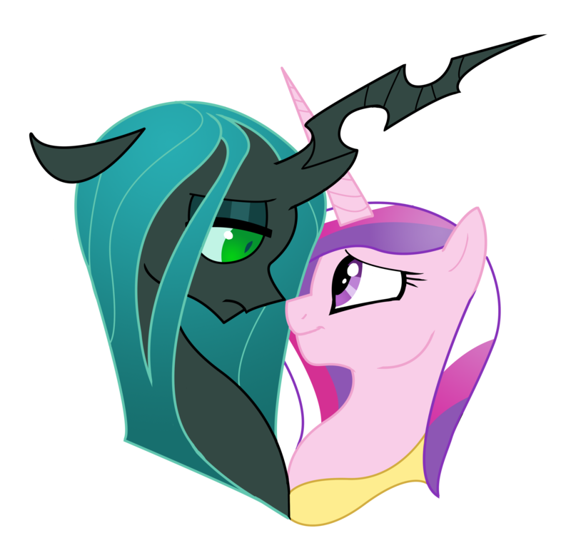 changeling equine eye_contact female friendship_is_magic green_eyes headshot horn horns_crossed mammal my_little_pony nose_to_nose princess_cadance_(mlp) princess_cadance_(my_little_pony) purple_eyes queen_chrysalis_(mlp) queen_chyrsalis_(my_little_pony) touching_noses unicorn