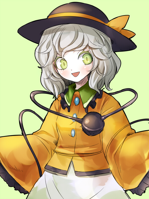 bad_id bad_pixiv_id banned_artist bow buttons closed_eyes eyeball frills green_eyes hat hat_bow komeiji_koishi kozou_(soumuden) long_sleeves open_mouth silver_hair solo third_eye touhou