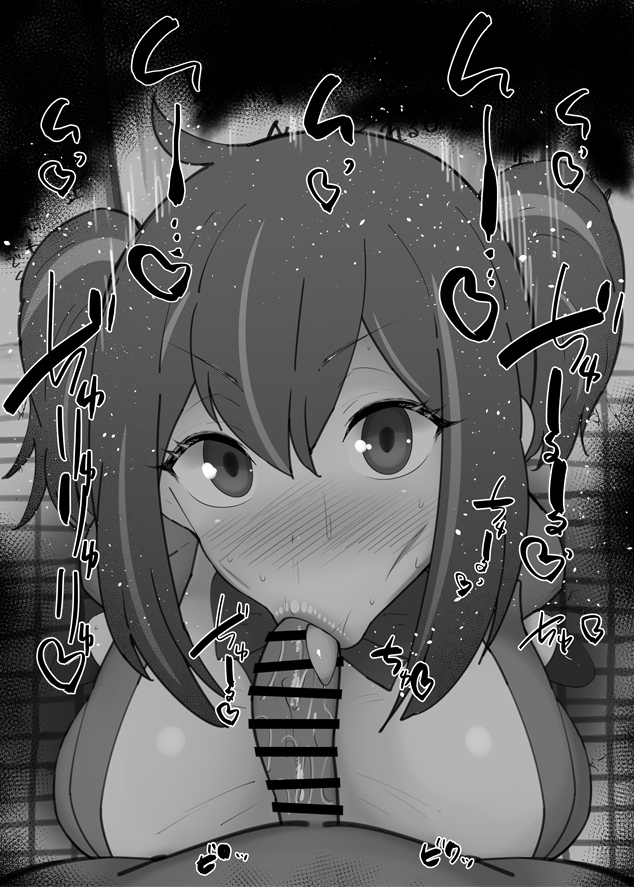 1boy 1girl :&gt;= akoya_matama bar_censor blush breasts brown_hair censored erection fellatio green_eyes greyscale hetero kurotama large_breasts long_hair looking_at_viewer mahou_shoujo_ni_akogarete monochrome multicolored_hair nose_blush open_mouth oral penis pointless_censoring pov pov_crotch saliva solo_focus sound_effects streaked_hair sweat tile_floor tiles toilet toilet_stall tongue tongue_out