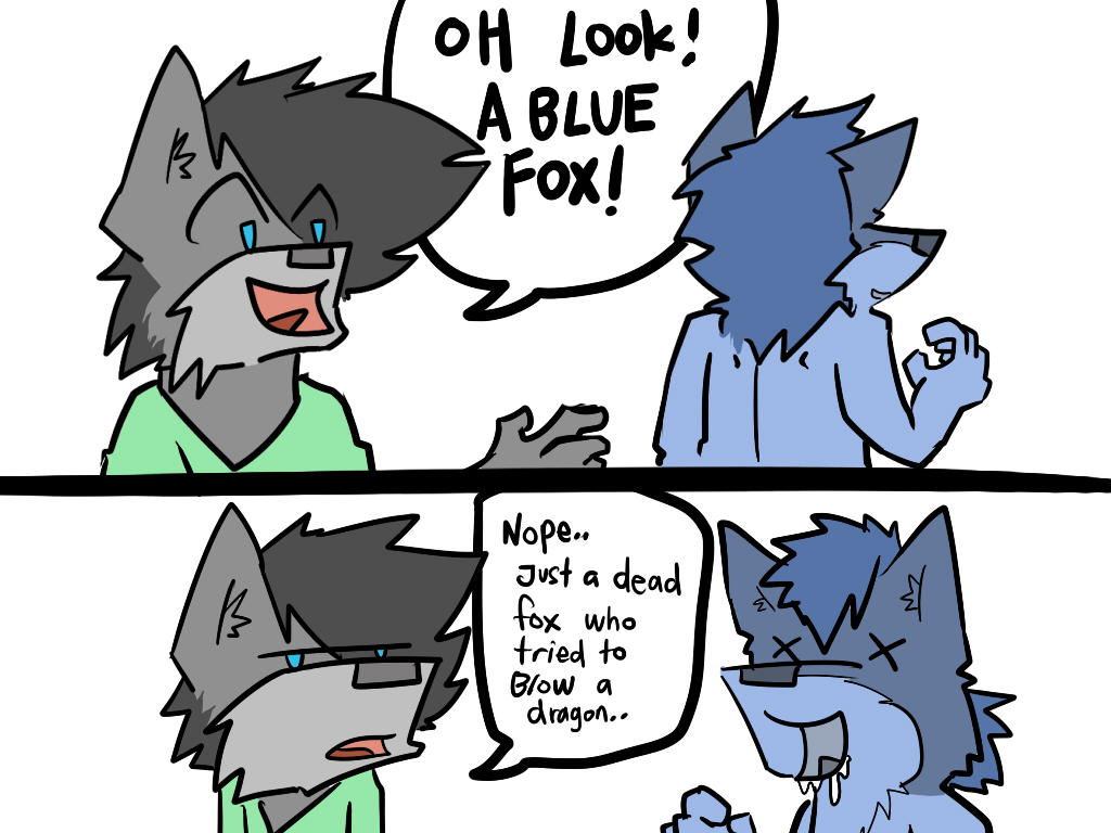 ariffrazalin blue_fur canine comic dead duo fox fur grey_fur humor joke mammal text wolf