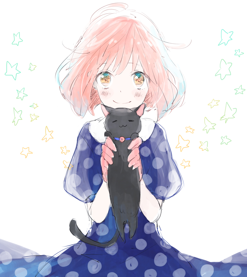 bad_id bad_pixiv_id black_cat carrying cat collar gomi_chiri nanami_haruka orange_eyes pink_hair smile star uta_no_prince-sama