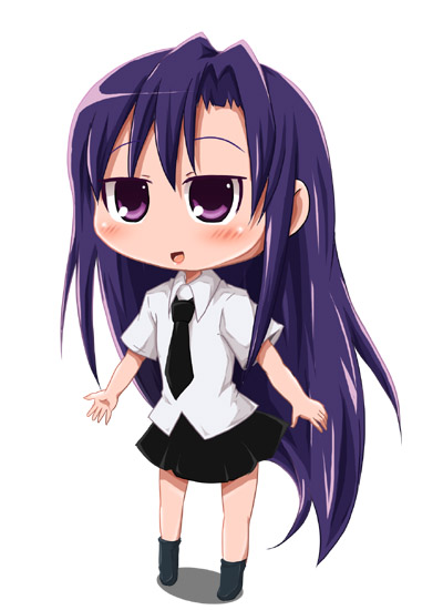 blush goshiki_agiri kill_me_baby long_hair purple_eyes purple_hair school_uniform shishinon skirt solo white_background