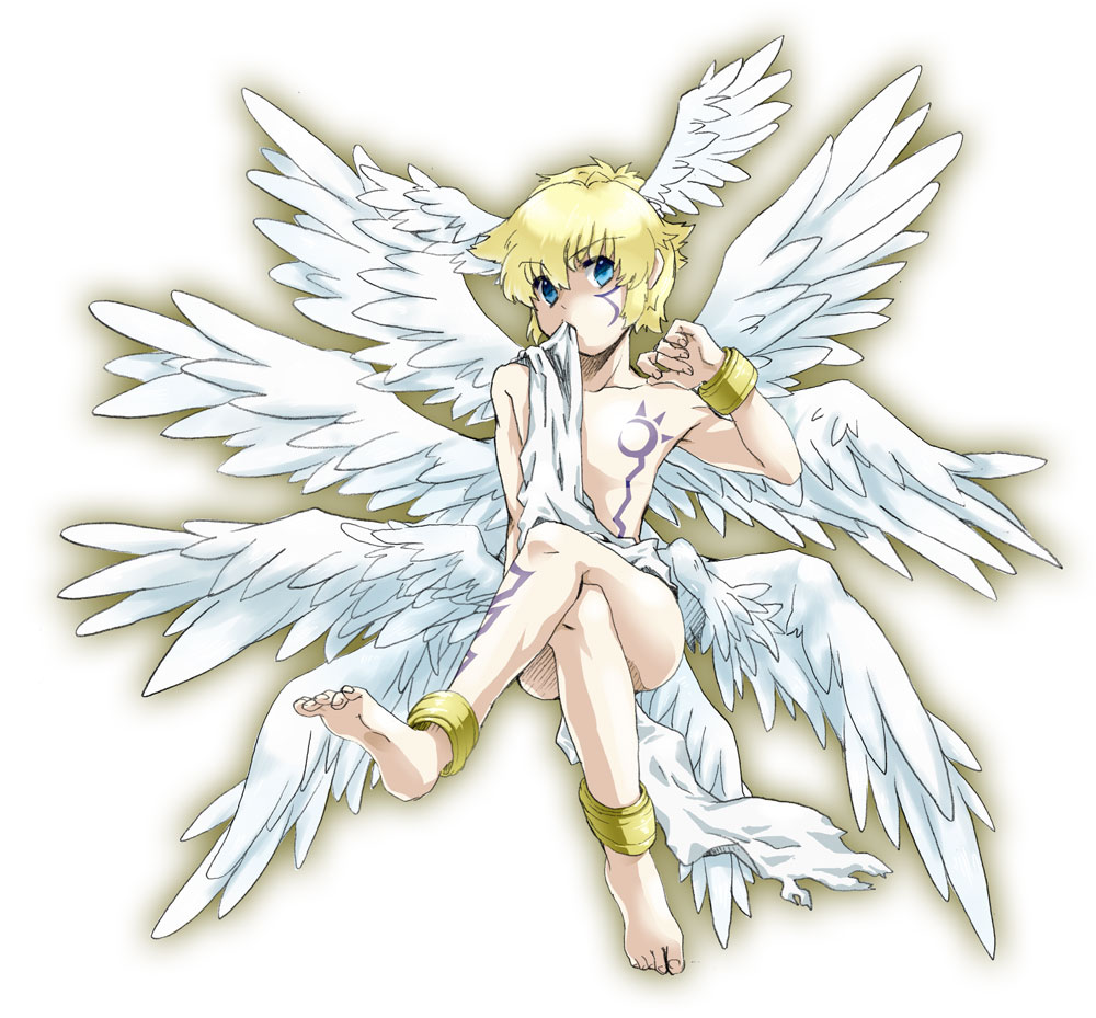 angel_wings blonde_hair blue_eyes digimon digimon_frontier digimon_xros_wars head_wings lucemon wings