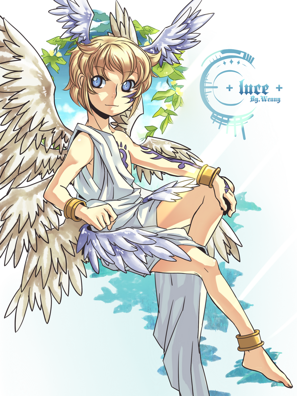 angel_wings blonde_hair blue_eyes digimon digimon_frontier digimon_xros_wars highres lucemon wings