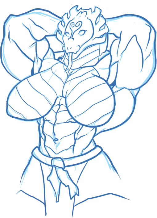 abs biceps big_breasts breasts clothed clothing crossgender demon dragon female forked_tongue inks jackie_chan_adventures long_tongue monochrome muscles muscular_female navel pose redsilver reptile scalie shendu sketch skimpy solo teasing tongue tongue_out