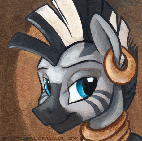 ambiguous_gender blue_eyes equine female feral friendship_is_magic gold jewelry looking_at_viewer mammal my_little_pony neck_rings neck_rinsg piercing portrait solo sophiecabra stripes tess_garman zebra zecora_(mlp)