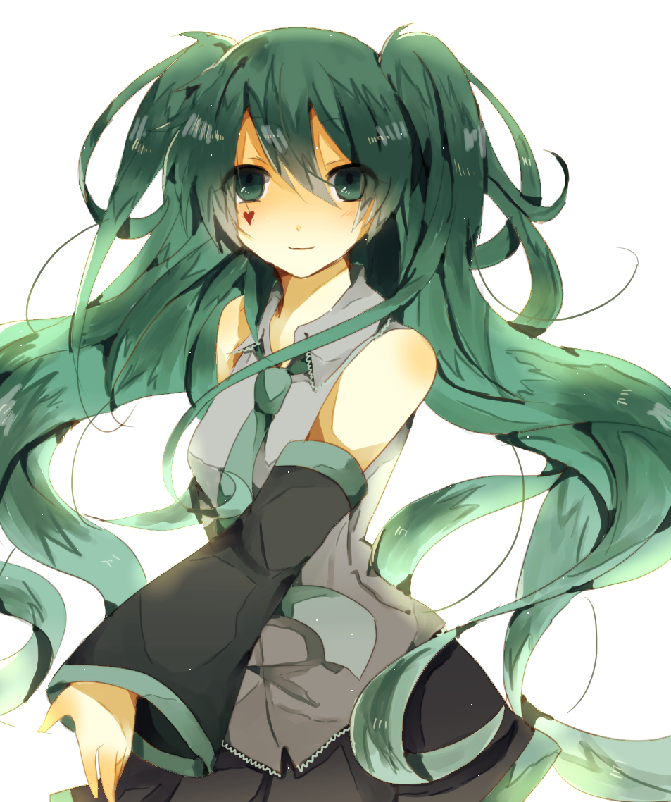 aqua_hair bad_id bad_pixiv_id chomachi hatsune_miku long_hair necktie smile solo twintails vocaloid