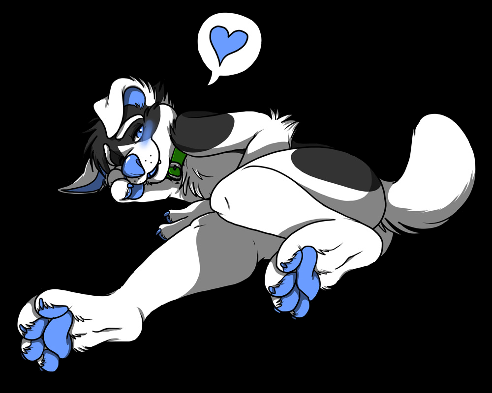 &lt;3 blue_eyes blue_paws blush canine claws collar cute digitigrade dog fur hindpaw husky invalid_tag looking_at_viewer lying male mammal muzz nude on_side pawpads paws plain_background soles solo toes