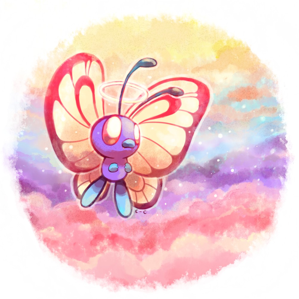 arthropod butterfree cloud crayon-chewer cute flying halo insect nintendo pok&#233;mon pok&eacute;mon red_eyes solo video_games