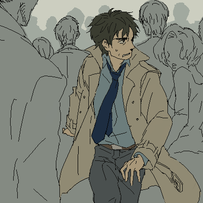 black_hair brown_eyes coat crowd elijah_baley kurosuke_(nora) lowres necktie the_caves_of_steel