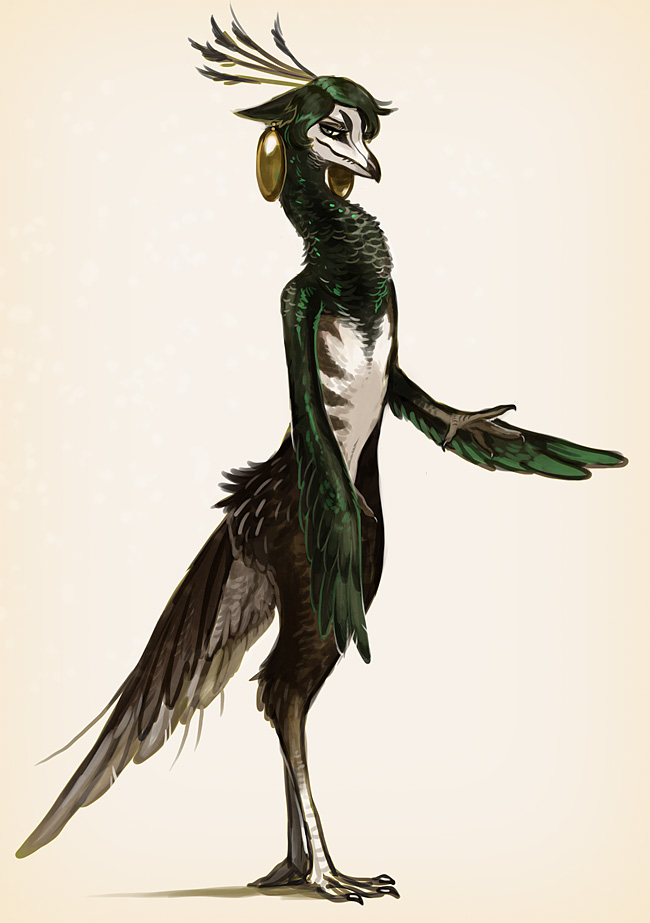 avian female jewelry murcifer nude peacock solo standing winged_arms