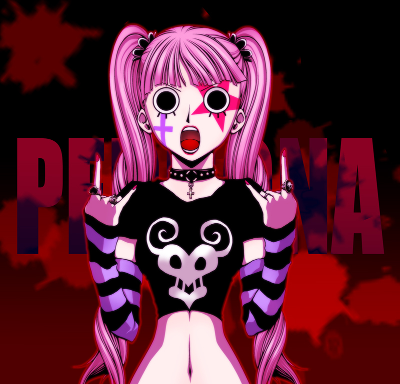 1girl choker detached_sleeves drill_hair long_hair one_piece open_mouth perona pink_hair punk_rock pupupu solo twintails
